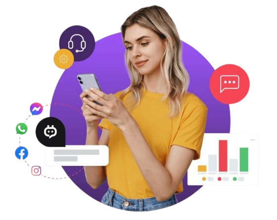 Customer support representative wearing a headset